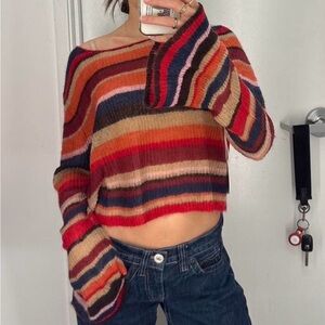 Striped Multicolor Cropped Knit Sweater